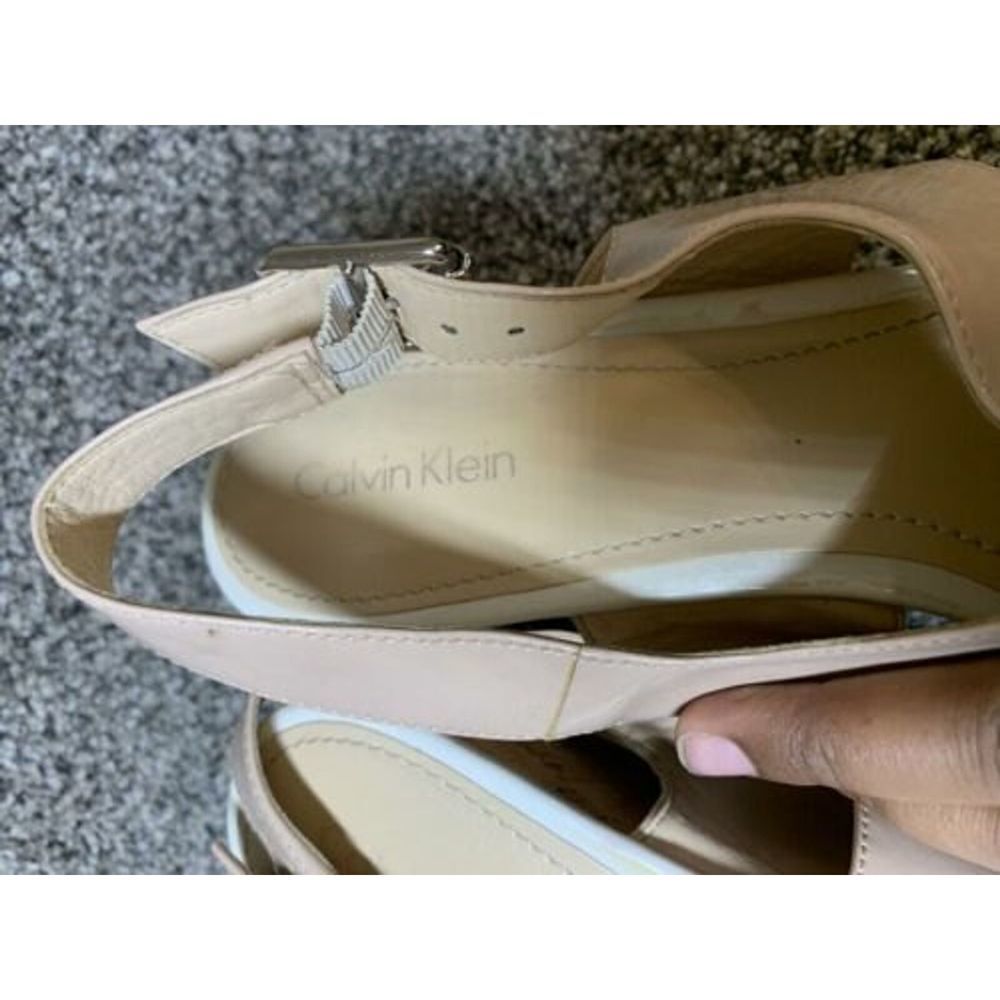 Calvin Klein Lorianne Women's White/ Beige Patent Wedge Sandals, Size:11 M - Picture 7 of 10